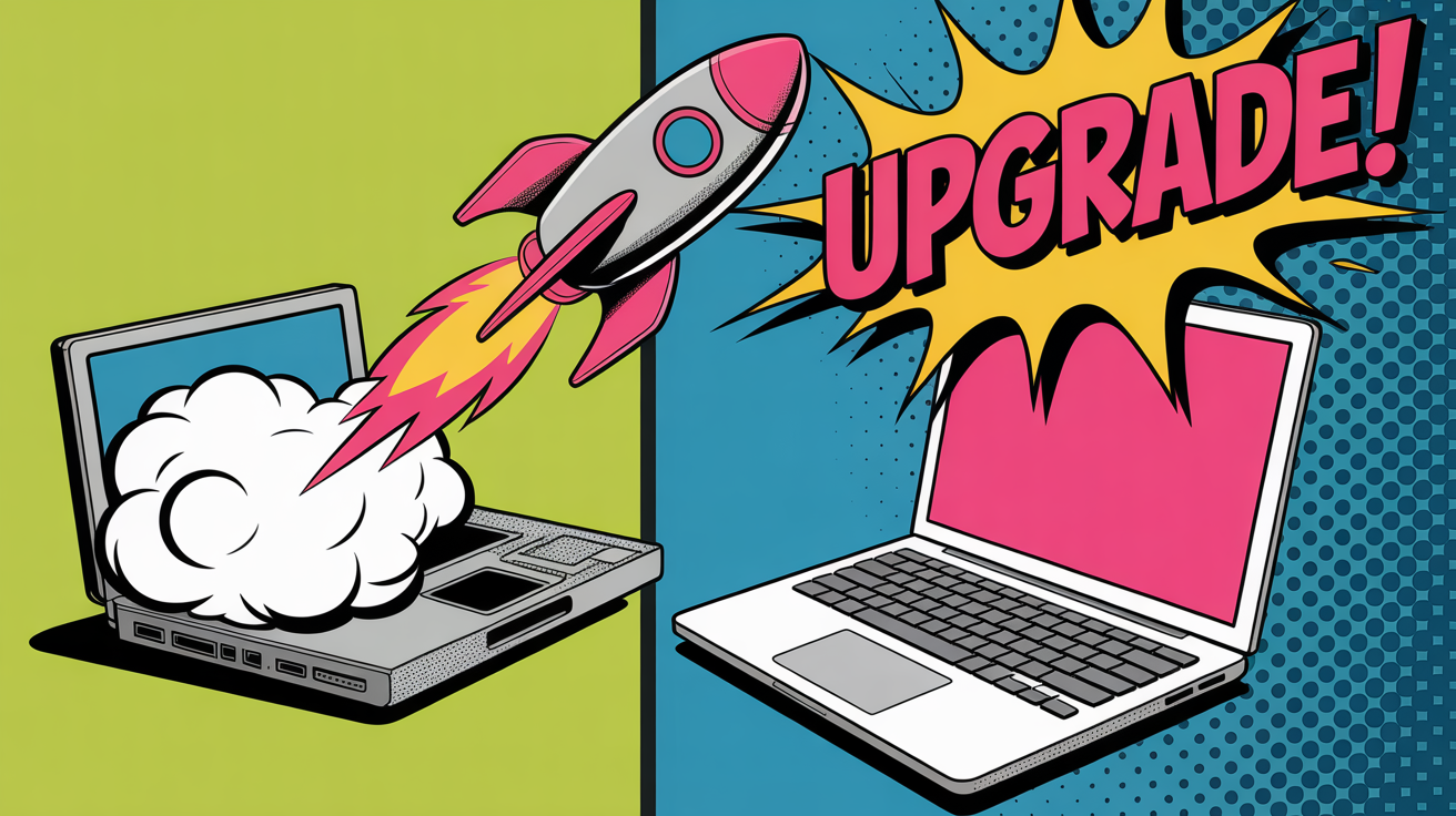 Pop art illustratie UPGRADE - Magento naar Shopify Plus business case replatforming